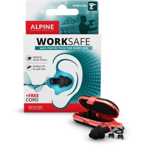 imageAlpine WorkSafe Construction Earplugs for Adult  Reusable Ear Protection for Work ampamp DIY  Comfortable Hypoallergenic Filter for Noise Reduction  23dB  with Safety Cord Black