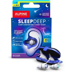 imageAlpine SleepDeep Multisize  Soft Ear Plugs for Sleeping and Concentration  New 3D Oval Shape and Noise Reducing Gel for Better Attenuation  27dB  Ideal for Side Sleeper  2Pair Reusable S  MLS  ML
